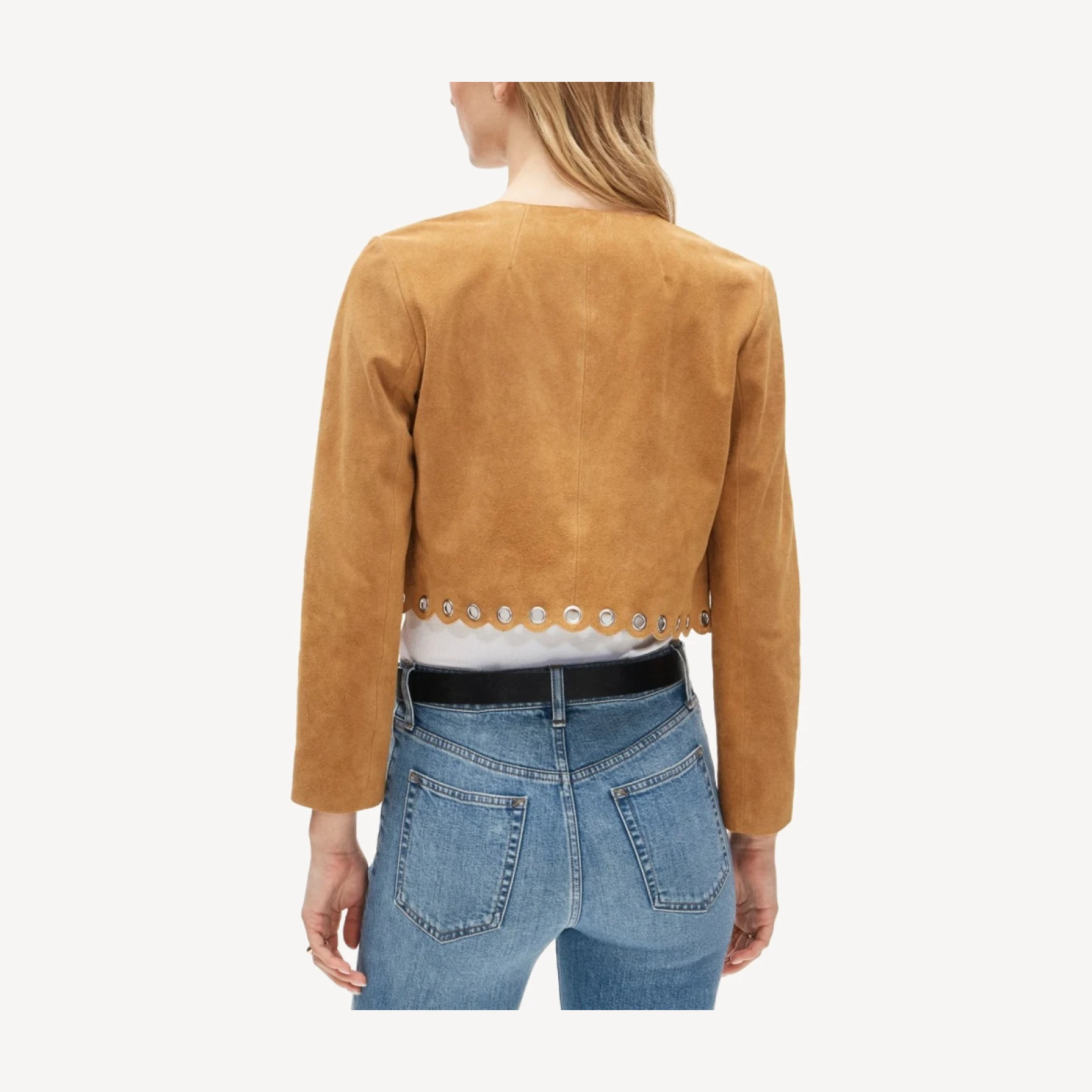 Collection cropped grommet lady jacket in suede