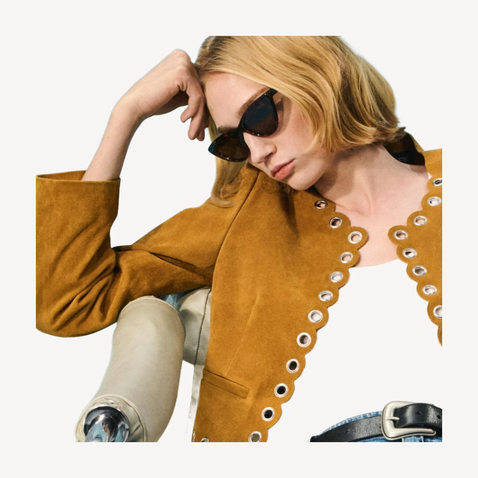Collection cropped grommet lady jacket in suede