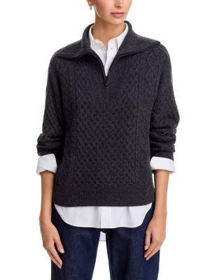 C by Bloomingdale's Cashmere Quarter Zip Cable Knit Sweater - Exclusive