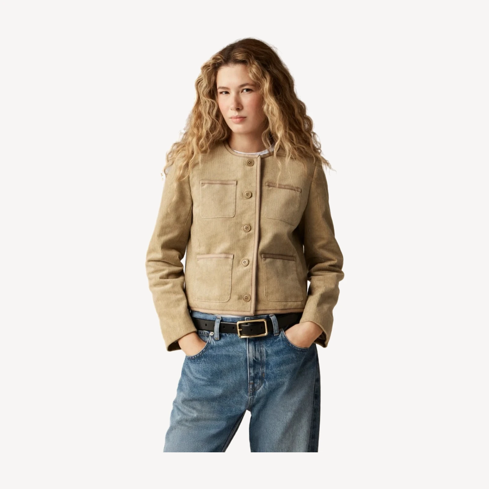 Patch-pocket lady jacket in stretch corduroy