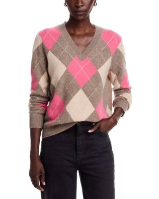 C by Bloomingdale's Cashmere Argyle V Neck Cashmere Sweater, Exclusive