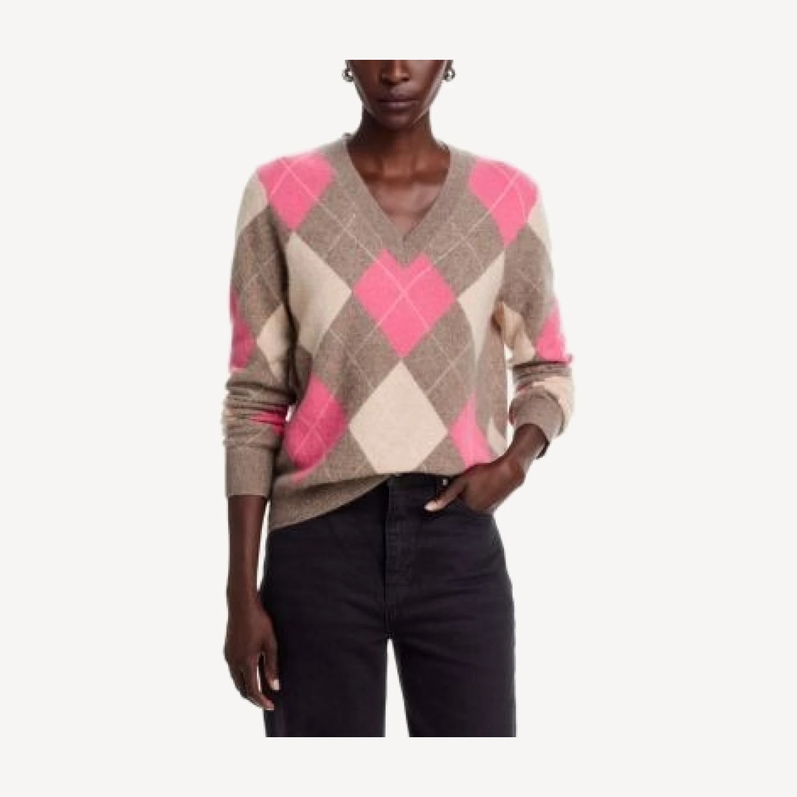 C by Bloomingdale's Cashmere Argyle V Neck Cashmere Sweater, Exclusive