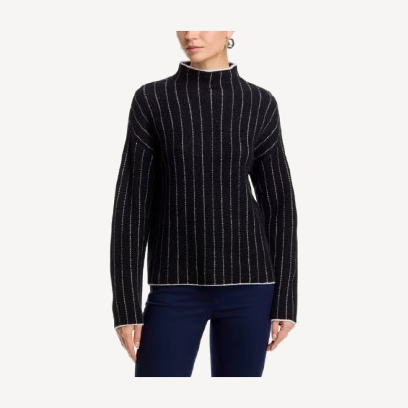 C by Bloomingdale's Cashmere Cashmere Striped Mock Neck Sweater - Exclusive