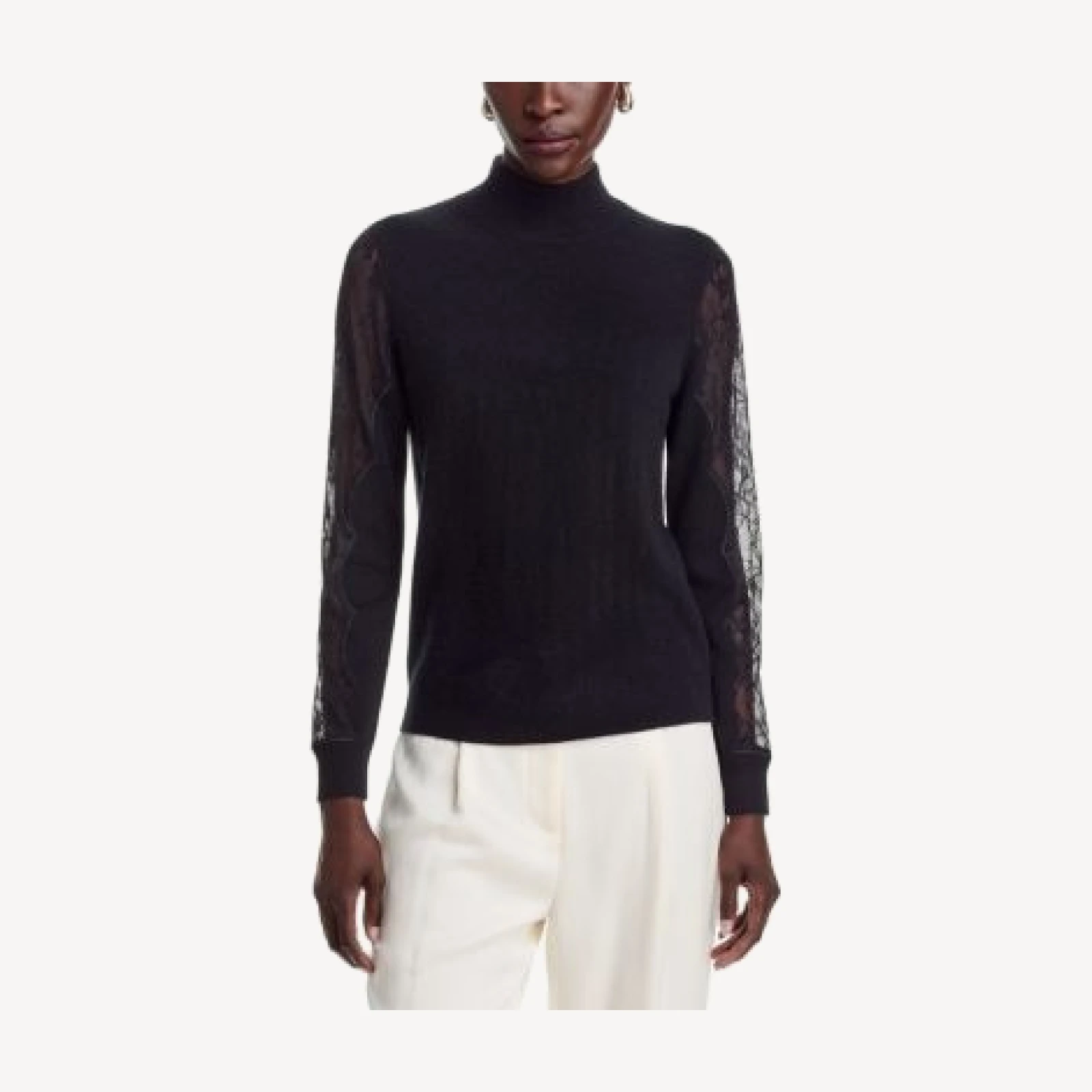 C by Bloomingdale's Cashmere Lace Sleeve Mockneck Cashmere Sweater - Exclusive