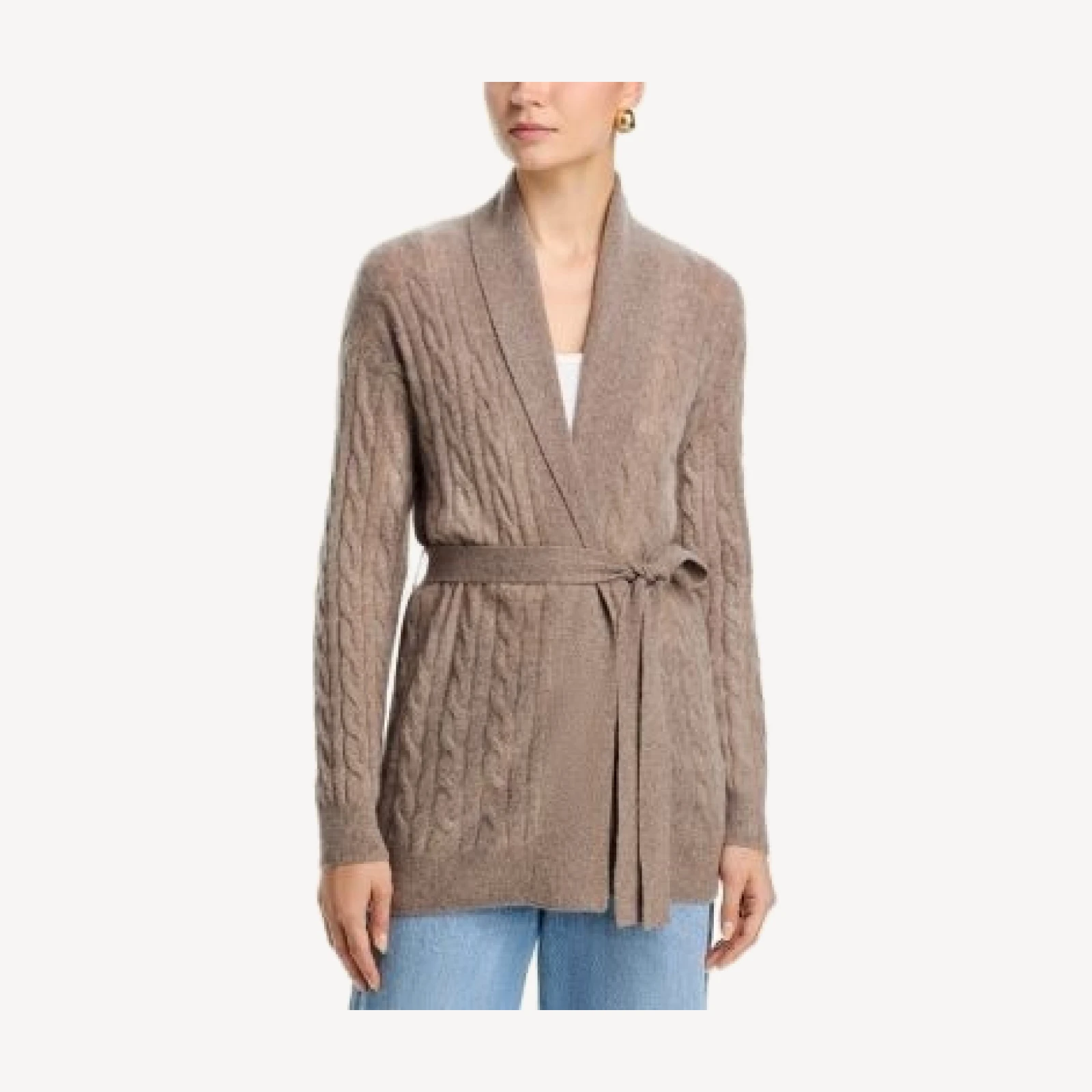 C by Bloomingdale's Cashmere Tie Waist Cable Open Front Cashmere Cardigan - Exclusive