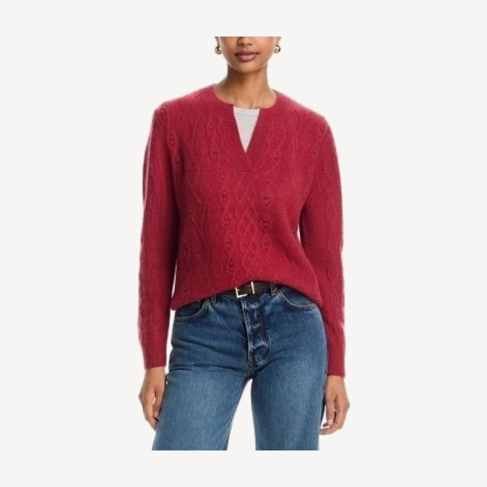 C by Bloomingdale's Cashmere Split Neck Cable Sweater