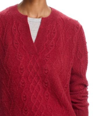 C by Bloomingdale's Cashmere Split Neck Cable Sweater