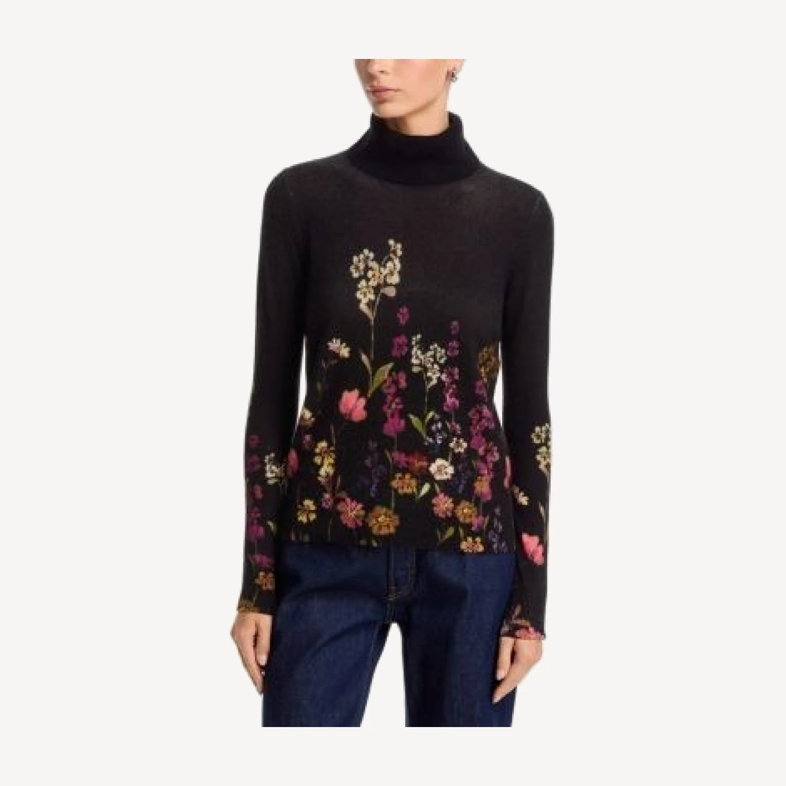 C by Bloomingdale's Cashmere Floral Print Turtleneck Cashmere Sweater, Exclusive