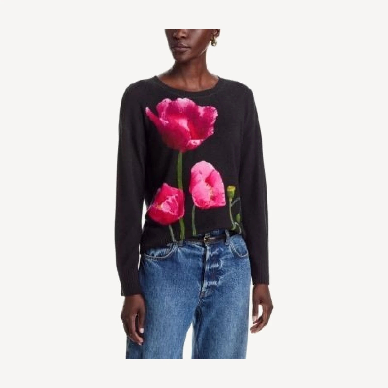 C by Bloomingdale's Cashmere Large Floral Crewneck Cashmere Sweater - Exclusive