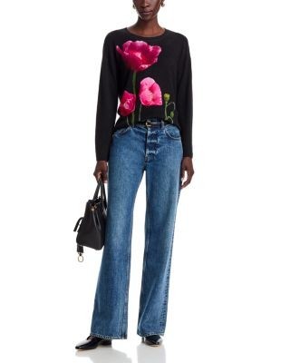 C by Bloomingdale's Cashmere Large Floral Crewneck Cashmere Sweater - Exclusive