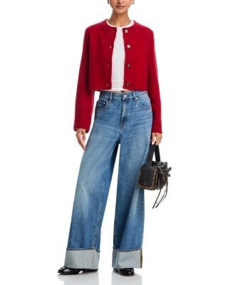 Aqua 100% Cashmere Cropped Wide Sleeve Crewneck Cardigan - Exclusive