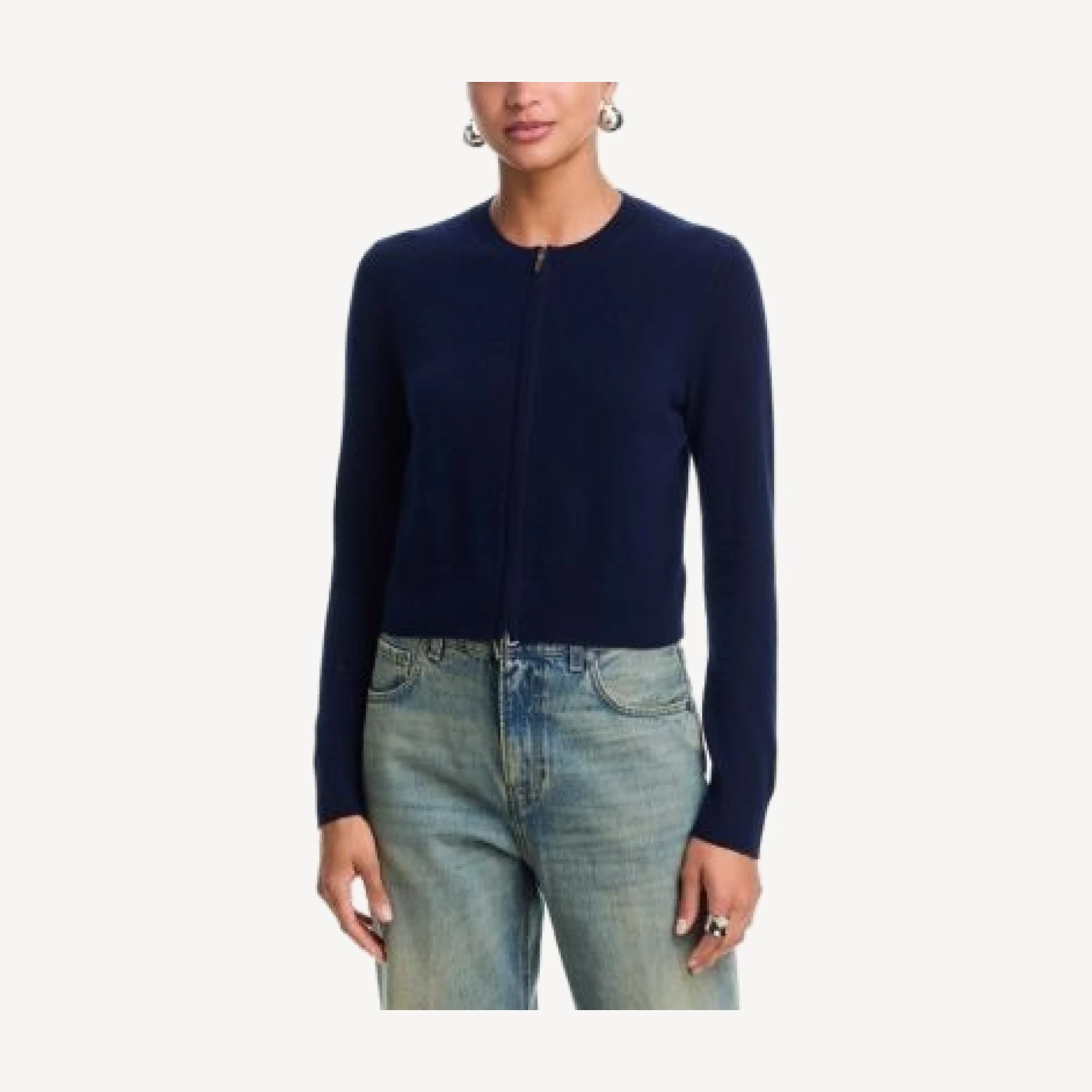 Aqua 100% Cashmere Full Zip Crewneck Cardigan - Exclusive
