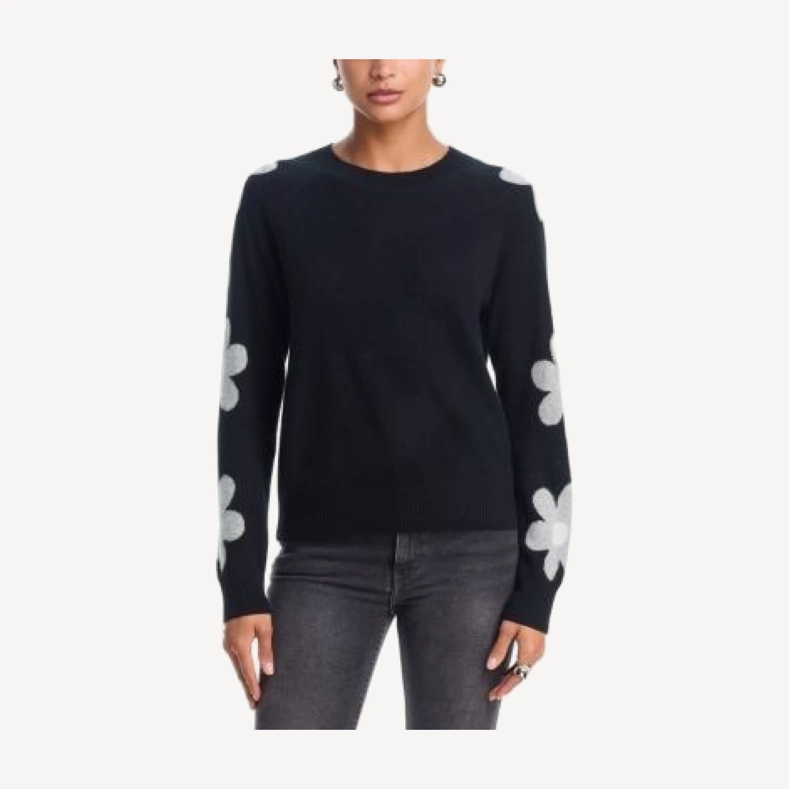 Aqua 100% Cashmere Floral Sleeve Sweater - Exclusive