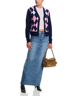 Aqua Cashmere Argyle V Neck Cardigan - Exclusive