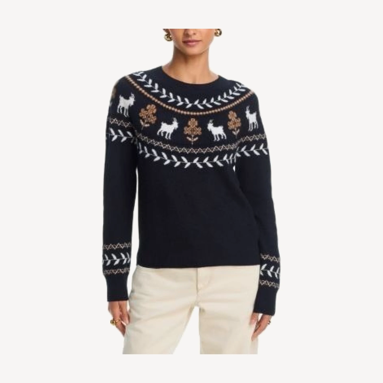 Aqua Year of the Goat Cashmere Fair Isle Crewneck Sweater - Exclusive