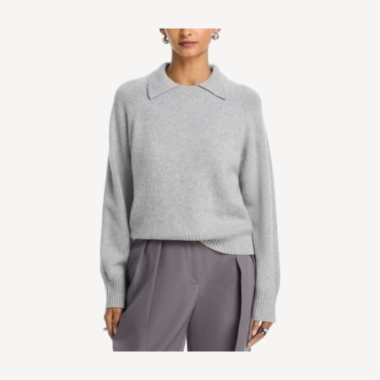 Aqua Cashmere Collared Crewneck Sweater - Exclusive