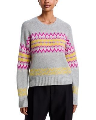 Aqua 100% Cashmere Fair Isle Crewneck Sweater - Exclusive