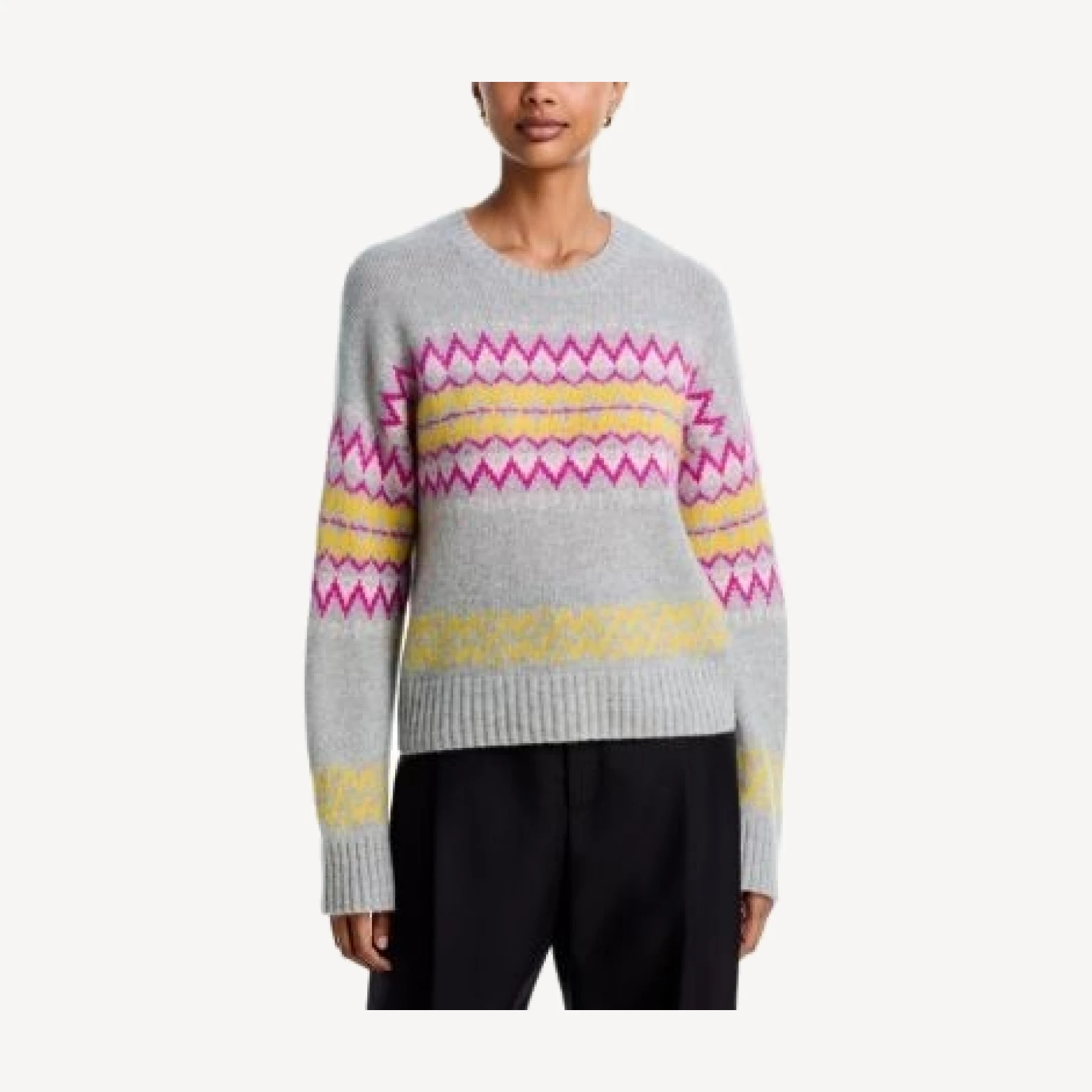 Aqua 100% Cashmere Fair Isle Crewneck Sweater - Exclusive