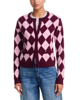 Aqua Cashmere Brushed Argyle Cardigan - Exclusive