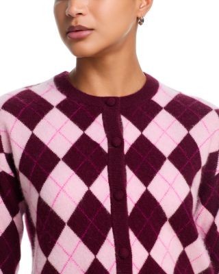 Aqua Cashmere Brushed Argyle Cardigan - Exclusive