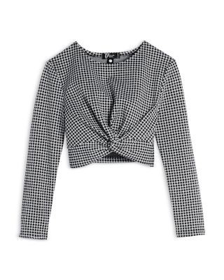 Aqua Girls' Long Sleeve Twist Front Plaid Top, Little Kid, Big Kid - Exclusive