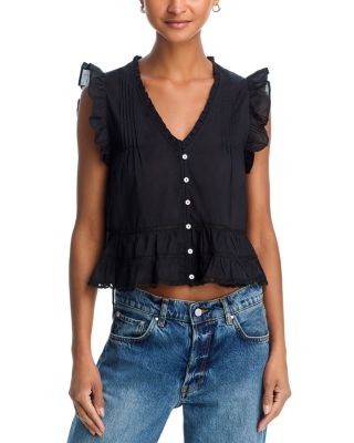 Aqua Ruffle Button Front Crop Top - Exclusive