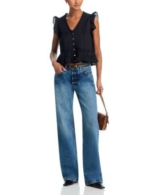 Aqua Ruffle Button Front Crop Top - Exclusive