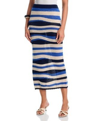 Aqua Wavy Crochet Midi Skirt - Exclusive