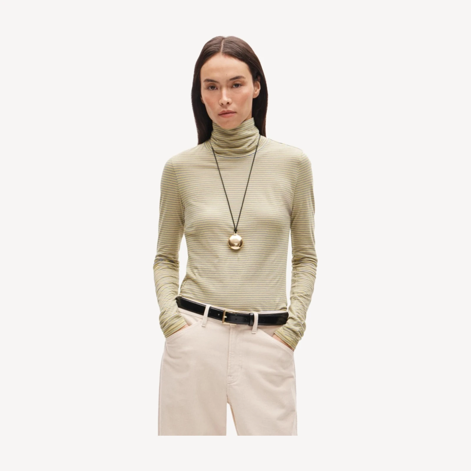 Feather jersey turtleneck in stripe