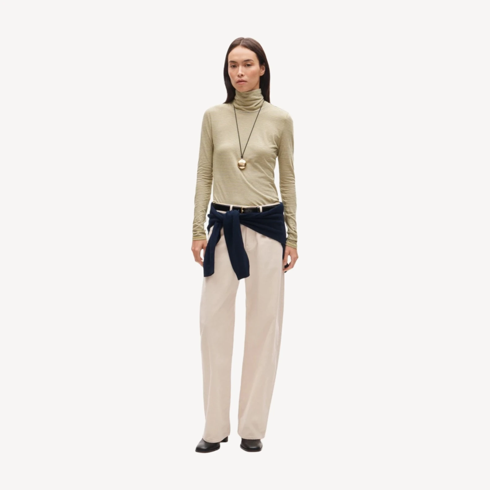 Feather jersey turtleneck in stripe