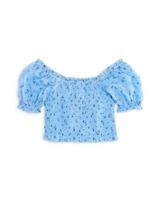 Aqua Girls' Puff Sleeved Floral Print Top, Little Kid, Big Kid - Exclusive