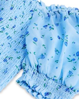 Aqua Girls' Puff Sleeved Floral Print Top, Little Kid, Big Kid - Exclusive