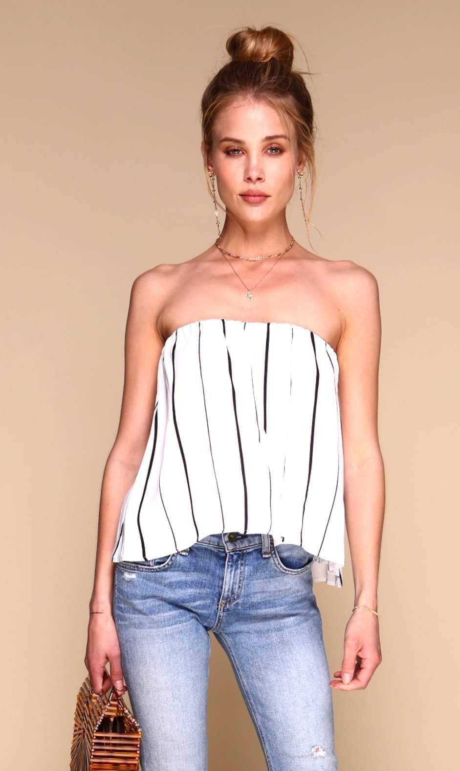 Blossom Top | White with Black Stripes