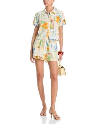 Aqua Postcard Short Sleeve Button Front Shirt - Exclusive