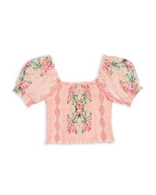 Aqua x Agua Bendita Girls' Short Sleeved Smocked Top, Little Kid, Big Kid - Exclusive