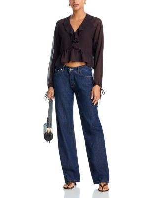 Aqua V Neck Long Sleeve Blouse - Exclusive