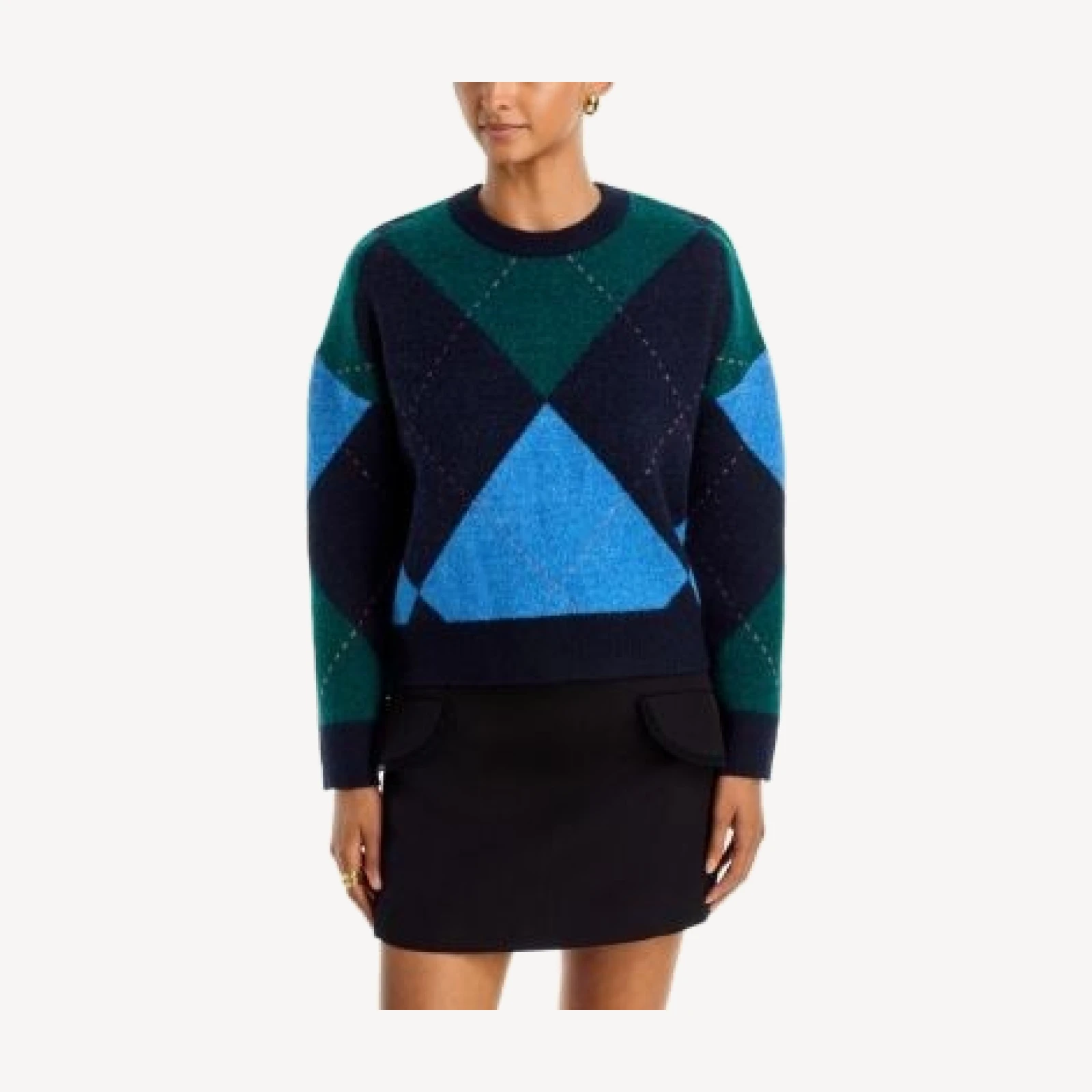 Aqua Argyle Crewneck Long Sleeve Sweater - Exclusive