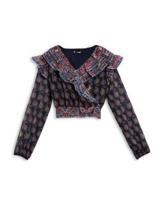 Aqua Girls' Long Sleeved Ruffled Top, Big Kid - Exclusive