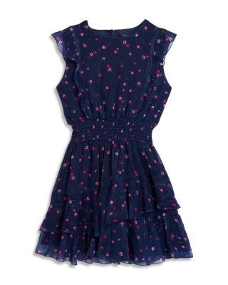 Aqua Girls' Printed Metallic Tiered Dress, Big Kid - Exclusive