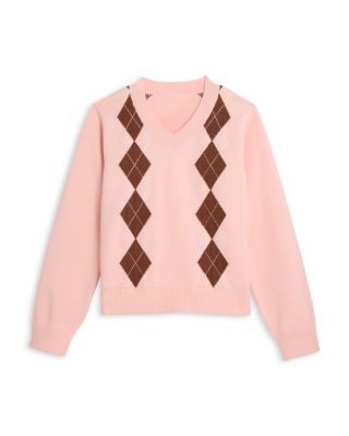 Aqua Girls' Argyle V Neck Sweater, Big Kid - Exclusive