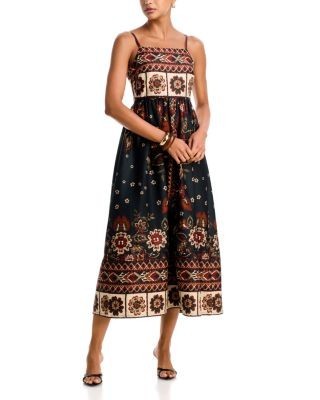 Aqua Cotton Blend Border Midi Dress - Exclusive