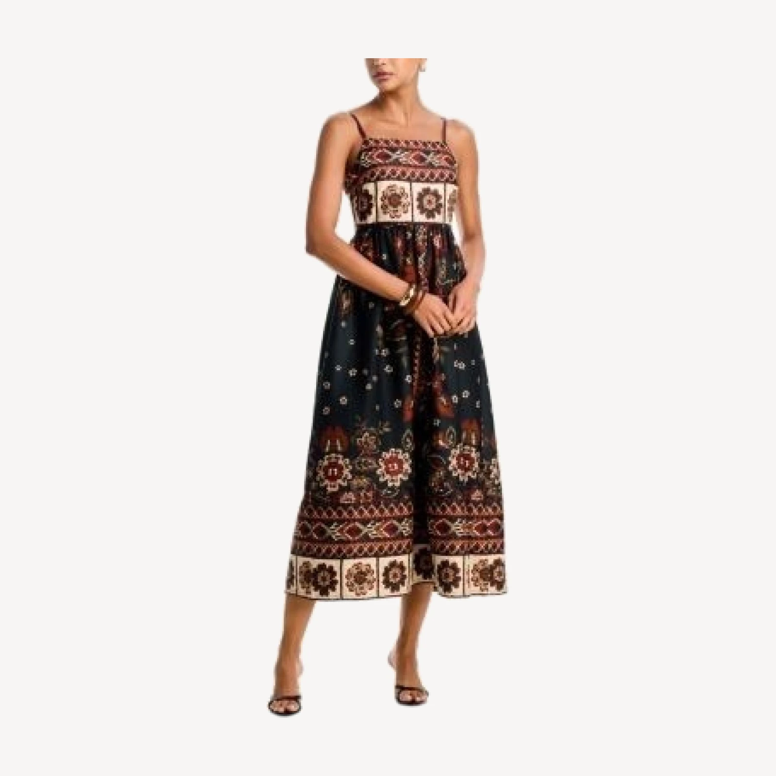 Aqua Cotton Blend Border Midi Dress - Exclusive