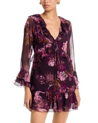 Aqua Ruffled V Neck Mini Dress - Exclusive