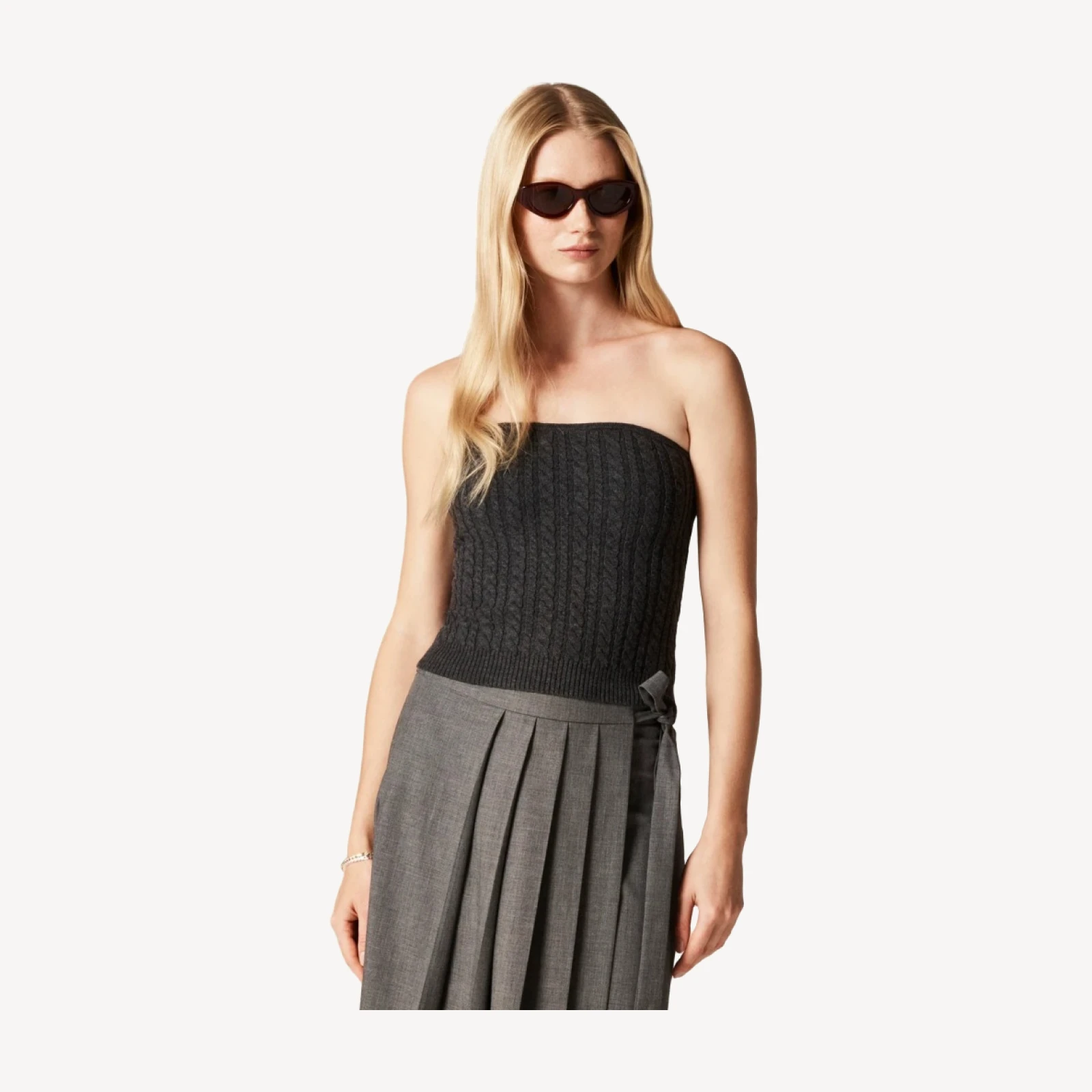 Cable-knit tube top in merino wool