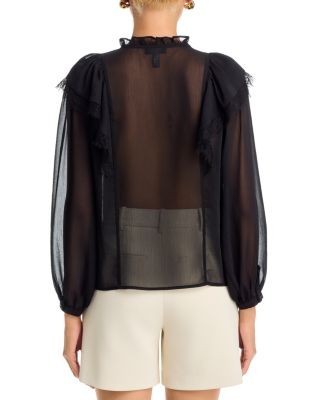 Aqua Lace Trim Split Neck Blouse - Exclusive