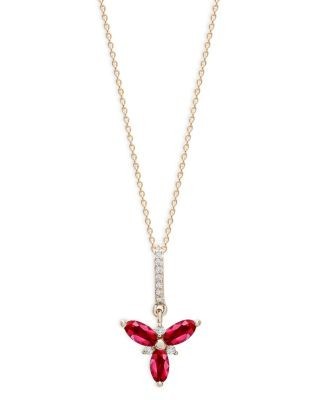Bloomingdale's Fine Collection Ruby & Diamond Trio Pendant Necklace in 14K Yellow Gold, 18