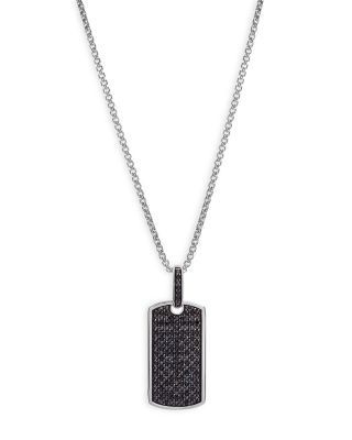 Bloomingdale's Fine Collection Men's Black Diamond Dog Tag Pendant in 14K White Gold, 0.50 tcw