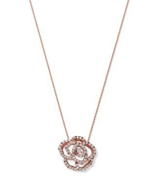 Bloomingdale's Fine Collection Diamond Rose Flower Pendant Necklace in 14K Rose Gold, 0.30 tcw