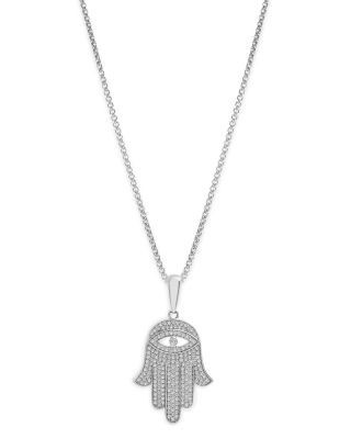 Bloomingdale's Fine Collection Men's Diamond Hamsa Pendant Necklace in 14K White Gold, 0.50 tcw