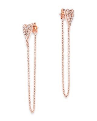 Bloomingdale's Fine Collection Diamond Heart Cluster Chain Earrings in 14K Rose Gold, 0.16 tcw